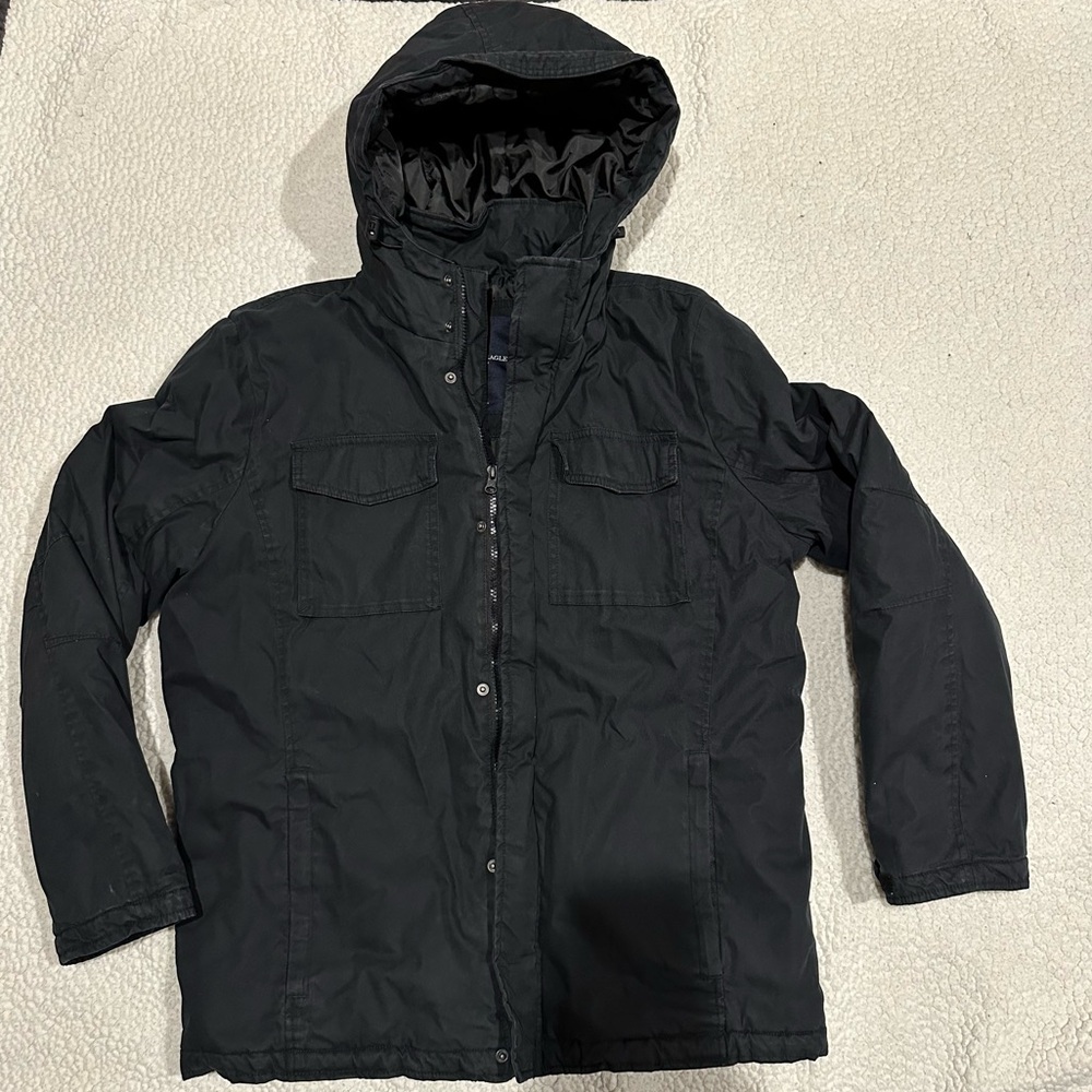 AMERICAN EAGLE Black Zip-Up Jacket